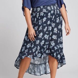 Lane Bryant Floral Print High Low Skirt Blue 26
